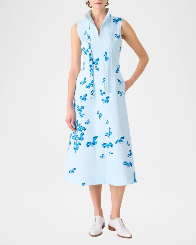 AKRIS Butterfly-Print Cotton Sleeveless Midi Shirtdress outlook
