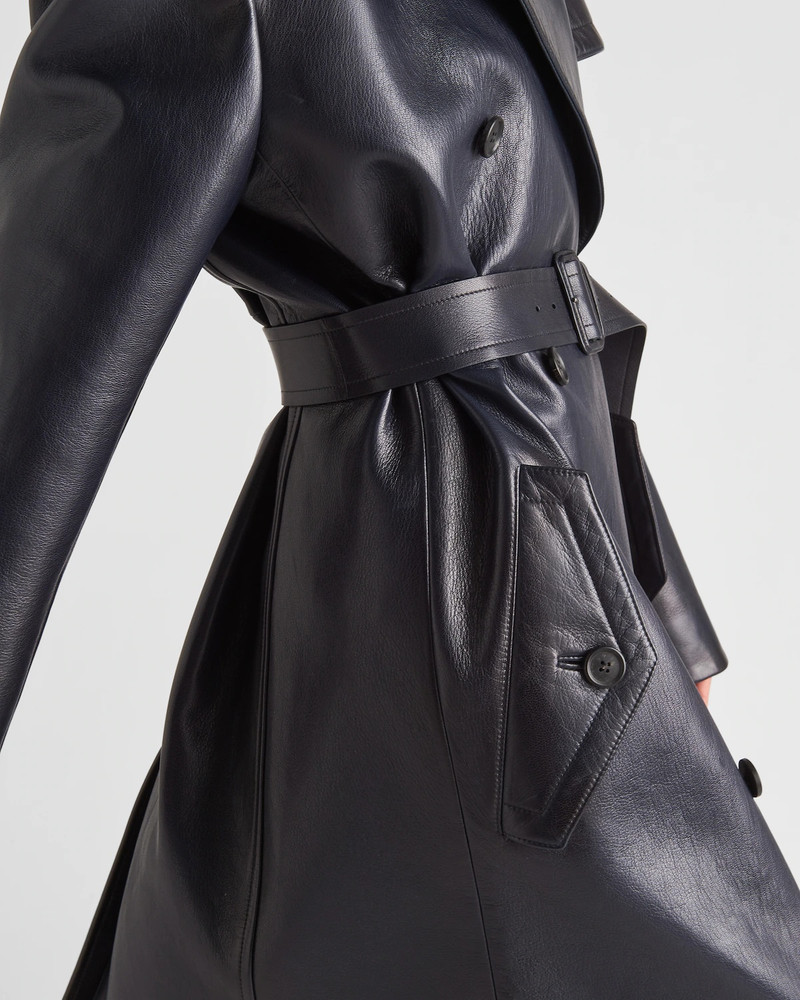 Double-breasted leather trench coat 6