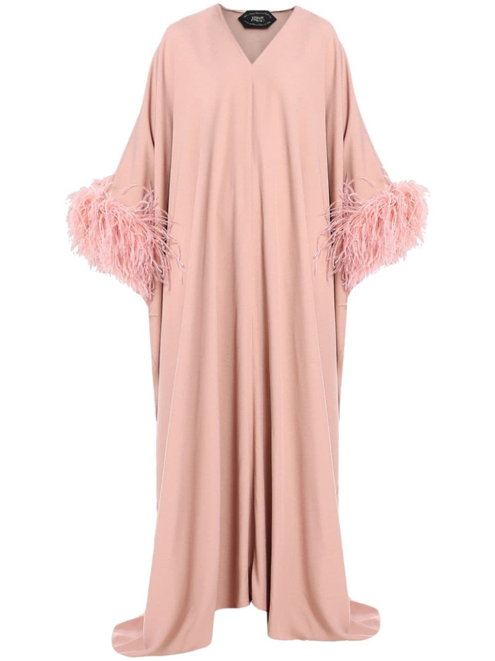 Gala feather-trim kaftan dress - 1