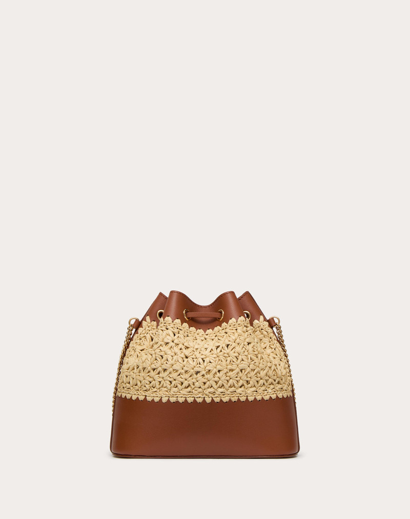 MINI RAFFIA BUCKET BAG WITH VLOGO SIGNATURE CHAIN 4