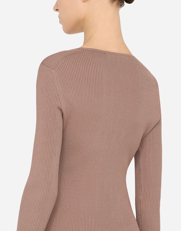 Viscose ribbed sweater with lacing and eyelets - 5