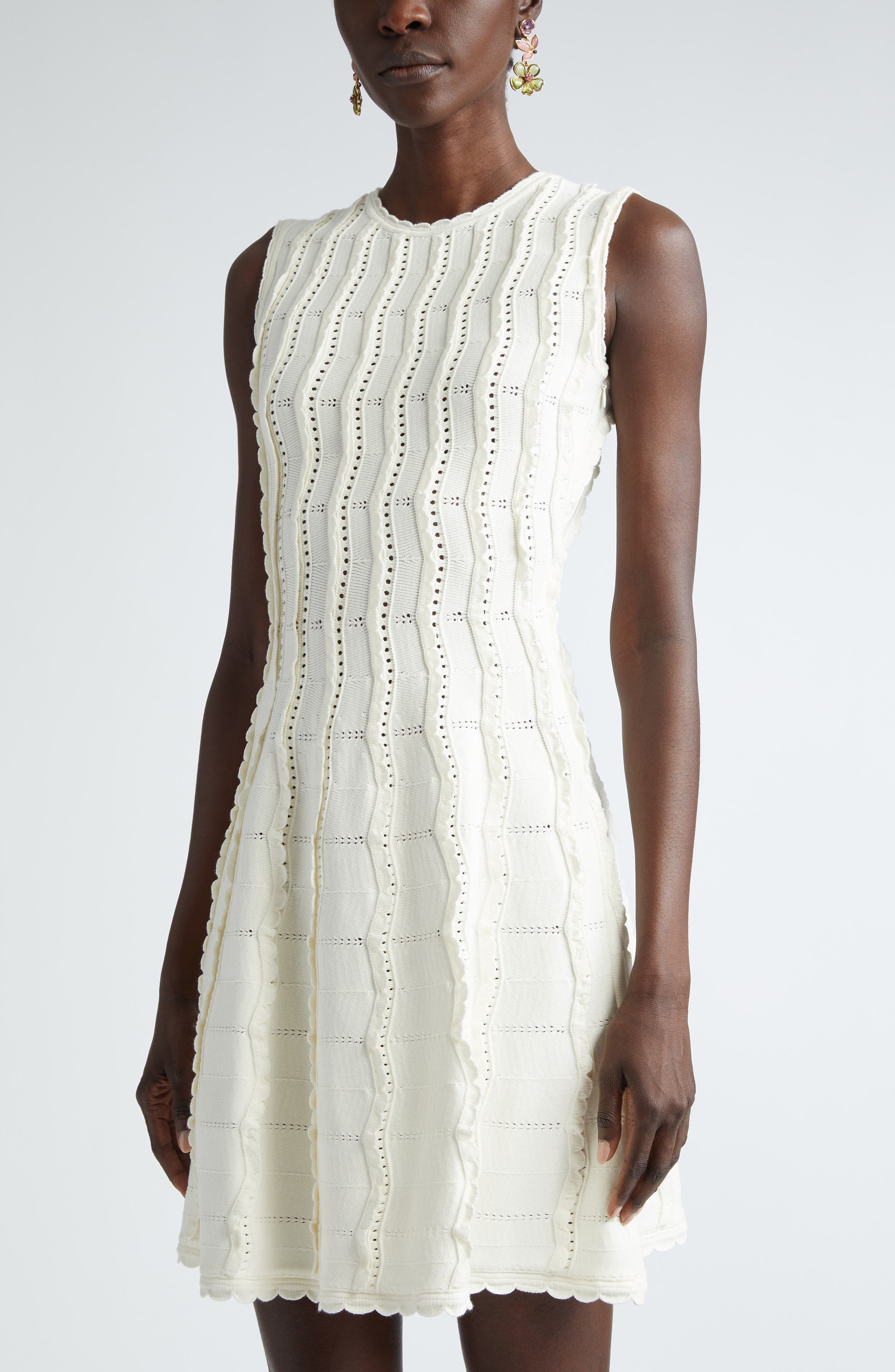 Sleeveless Wave Knit Fit & Flare Dress - 4