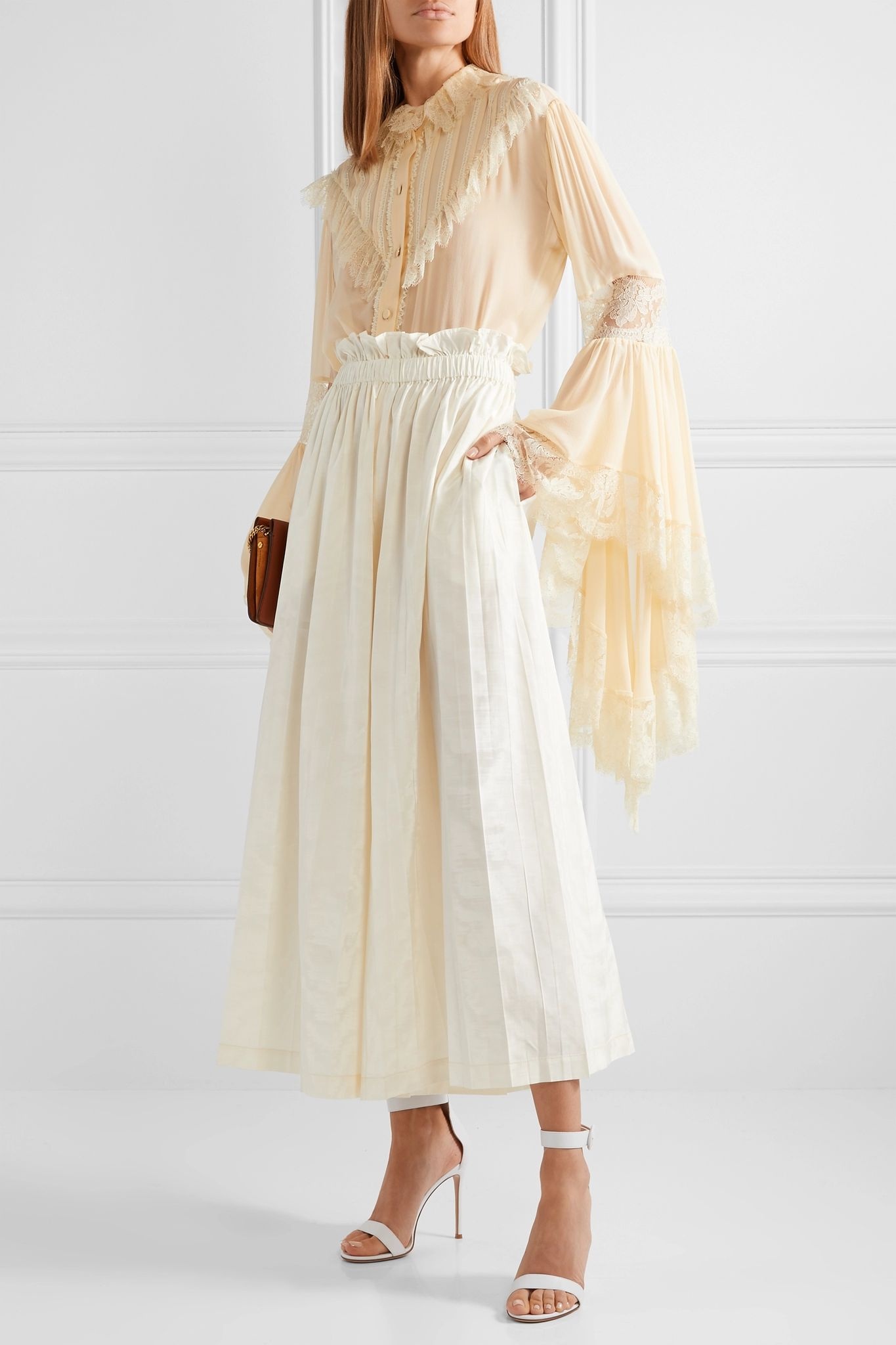 Oversized lace-trimmed silk-chiffon blouse - 6