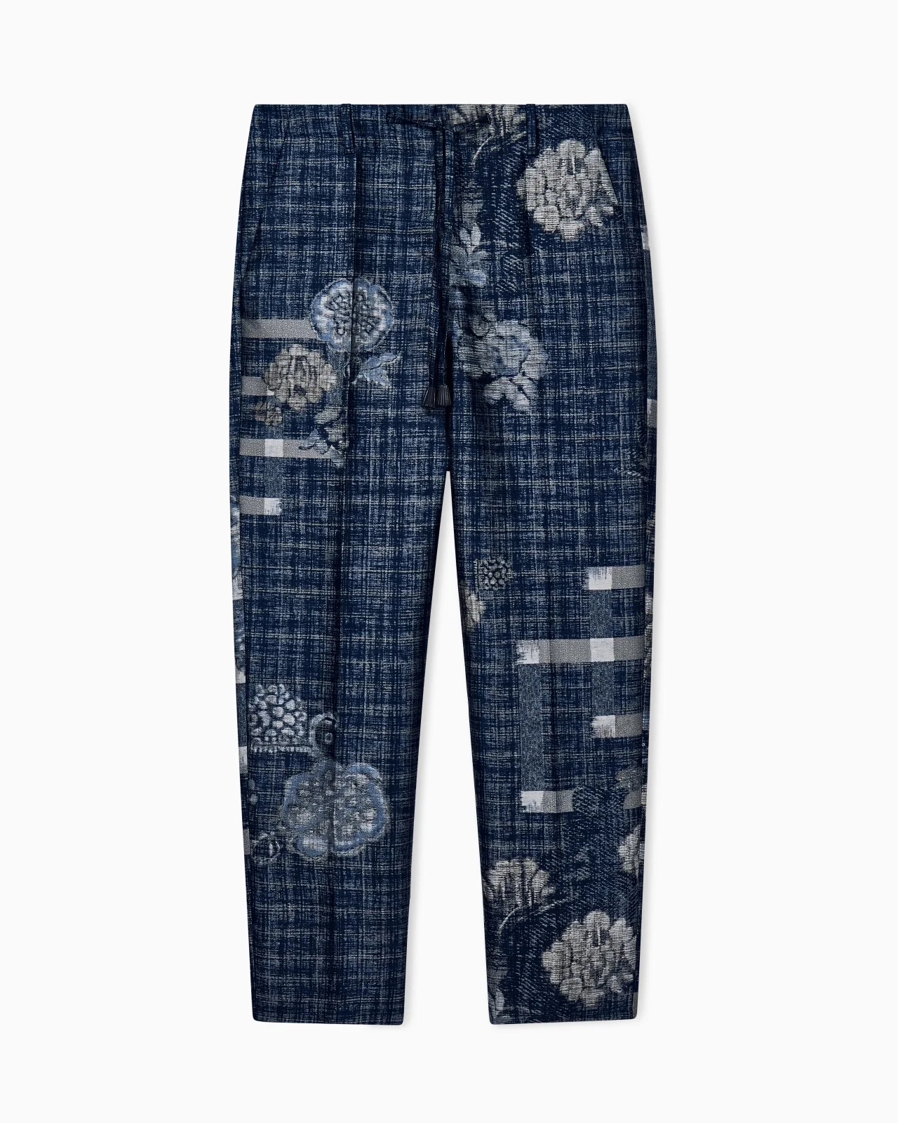 STRAIGHT LEG TROUSERS IN FLORAL JACQUARD WITH A DRAWSTRING - 1
