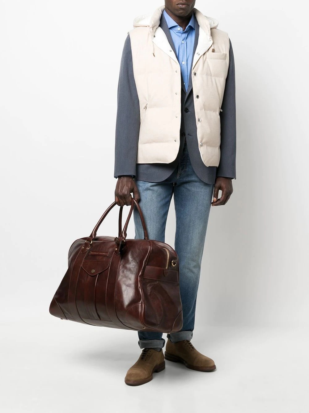 Button-Down Collar Herringbone Cotton Shirt - 3