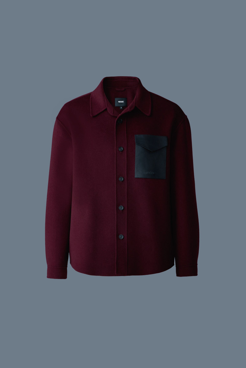 EMMANUEL Double-face wool overshirt with leather patch pocket 1