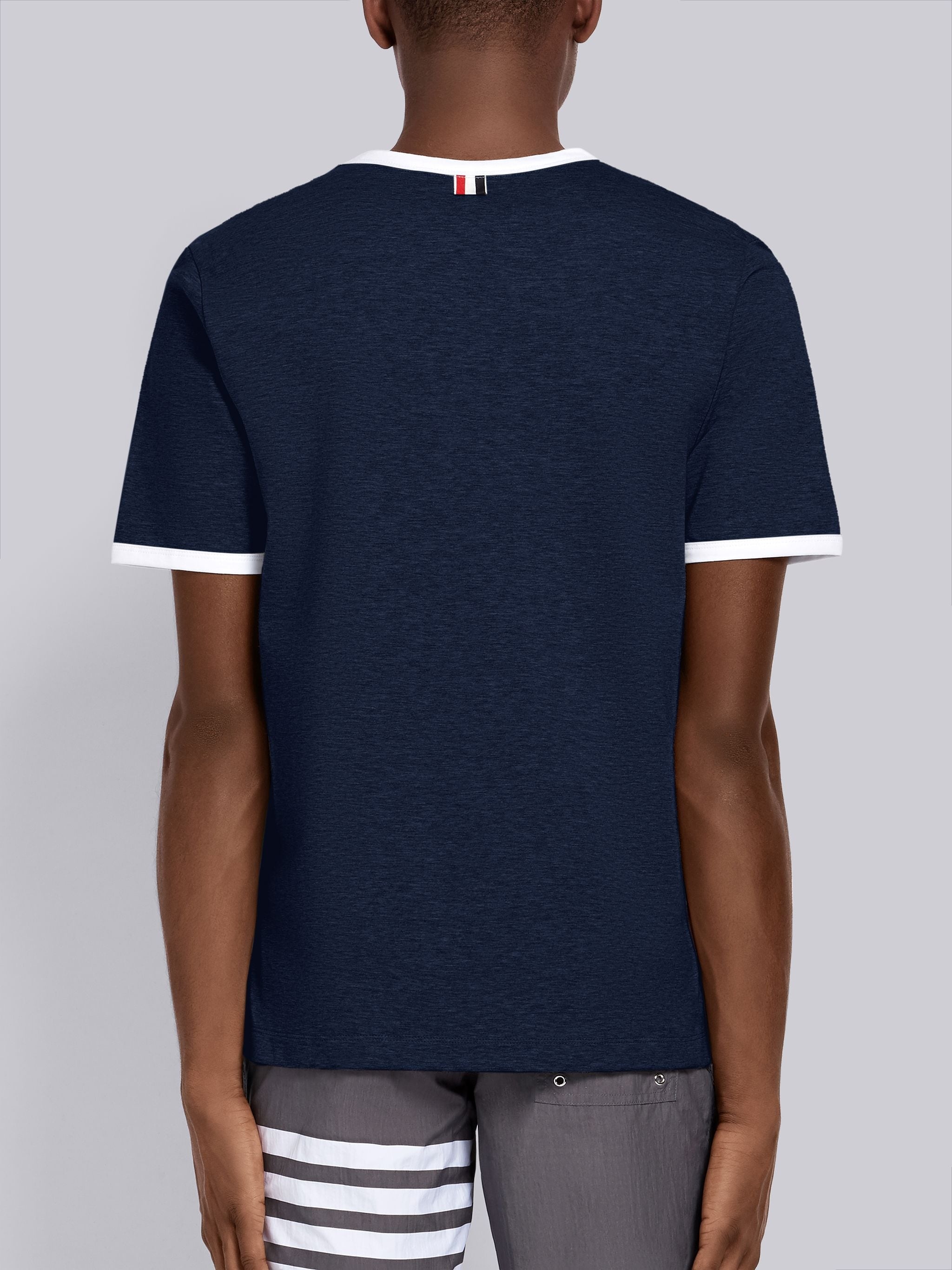 【送料&関税込】Thom Browne Navy Cotton T-shirt Thom Browne Navy Cotton Contrast Trim Tee | REVERSIBLE