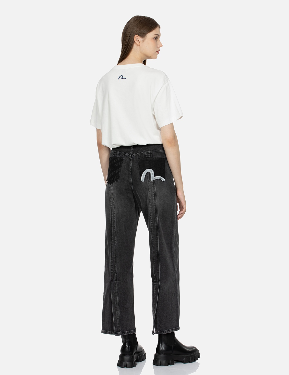 SEAGULL EMBROIDERY WITH LOGO-PATTERN POCKET WIDE-LEG DENIM JEANS - 3