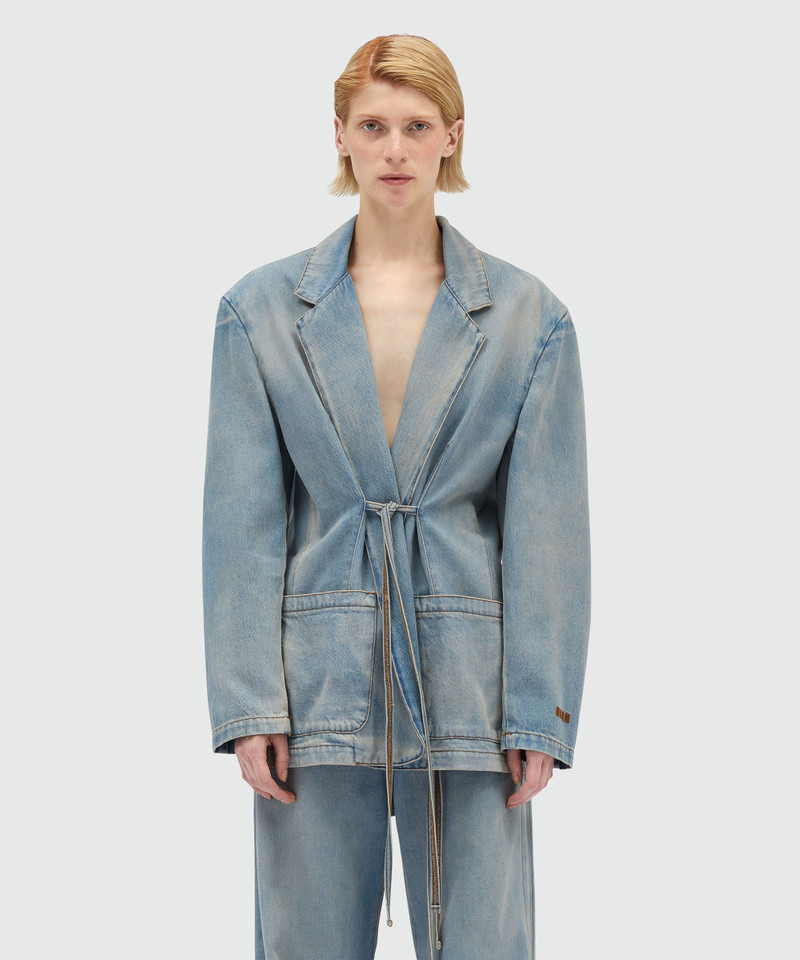 MSGM Faded denim jacket with shoulder pads outlook