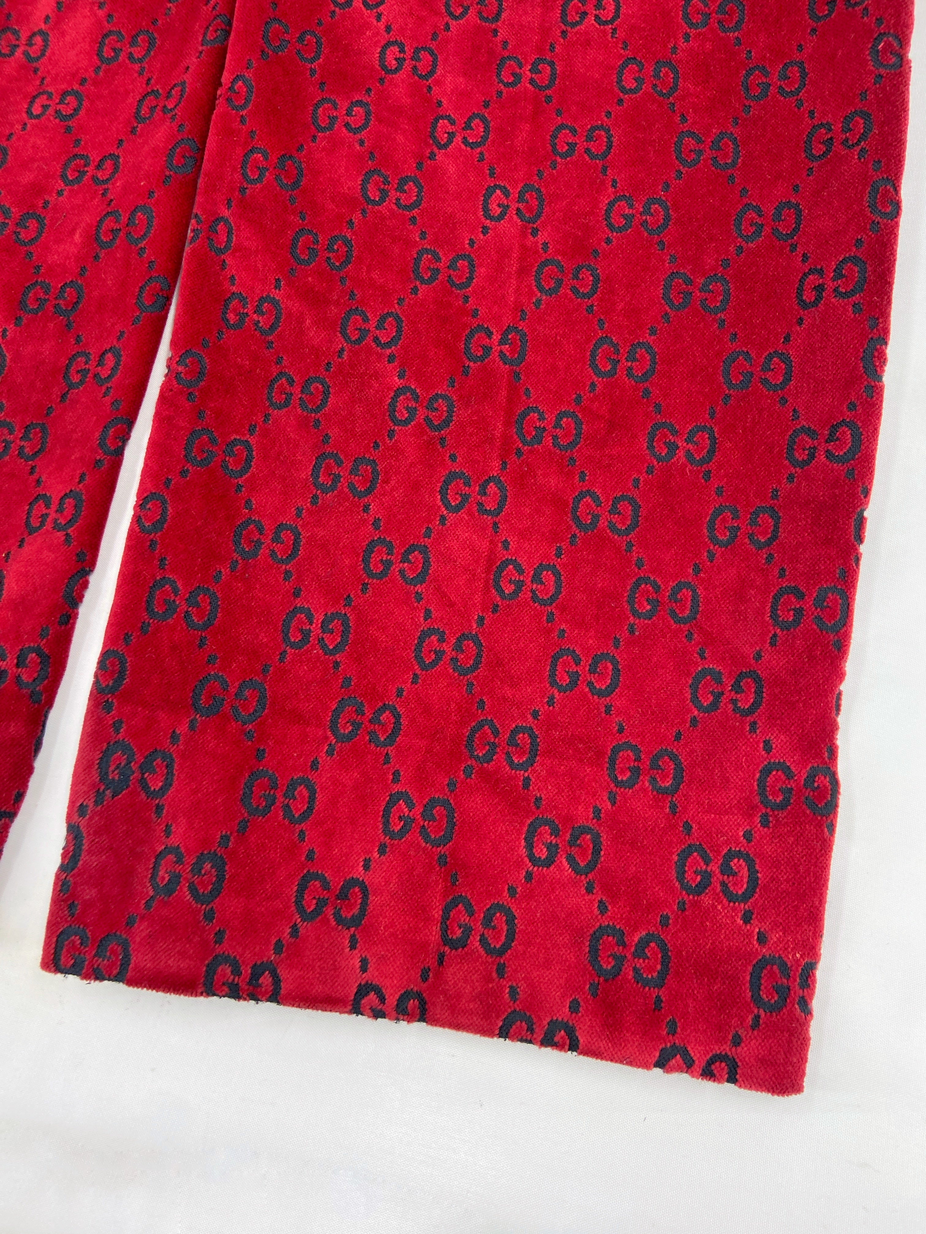Gucci Fall 1997 Tom Ford Men’s Red Monogram Velvet Trousers Pants 48 - 21