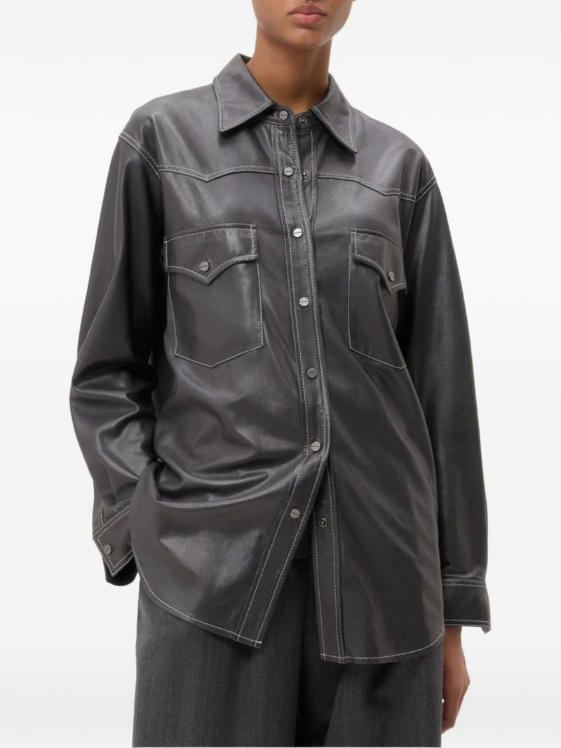 contrast-stitch leather shirt 1