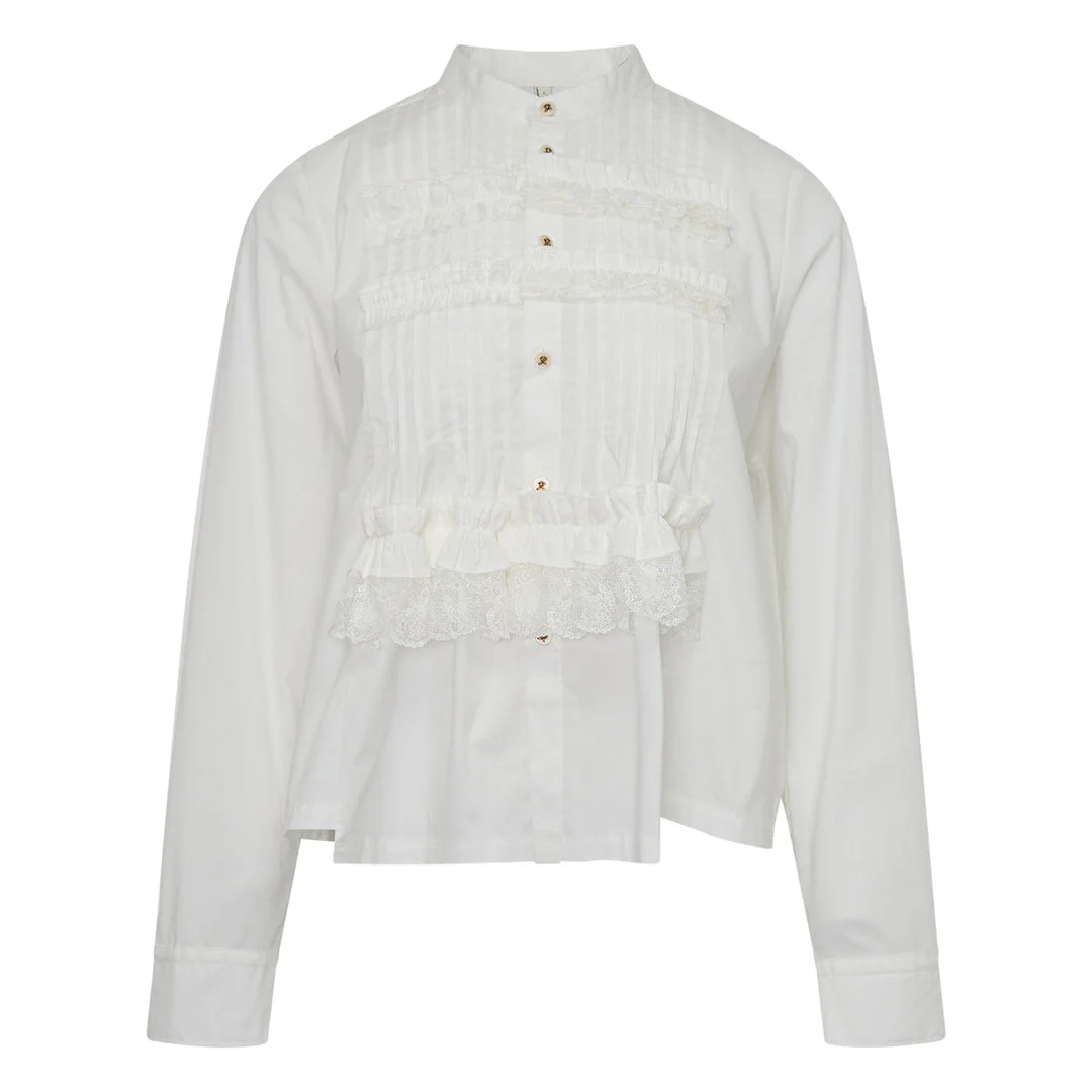 Long Sleeve Pleated Lace Blouse - 1