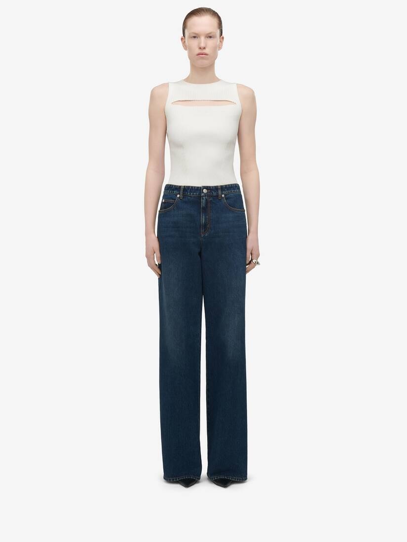 Women's Slashed Knit Top in Ivory - 3
