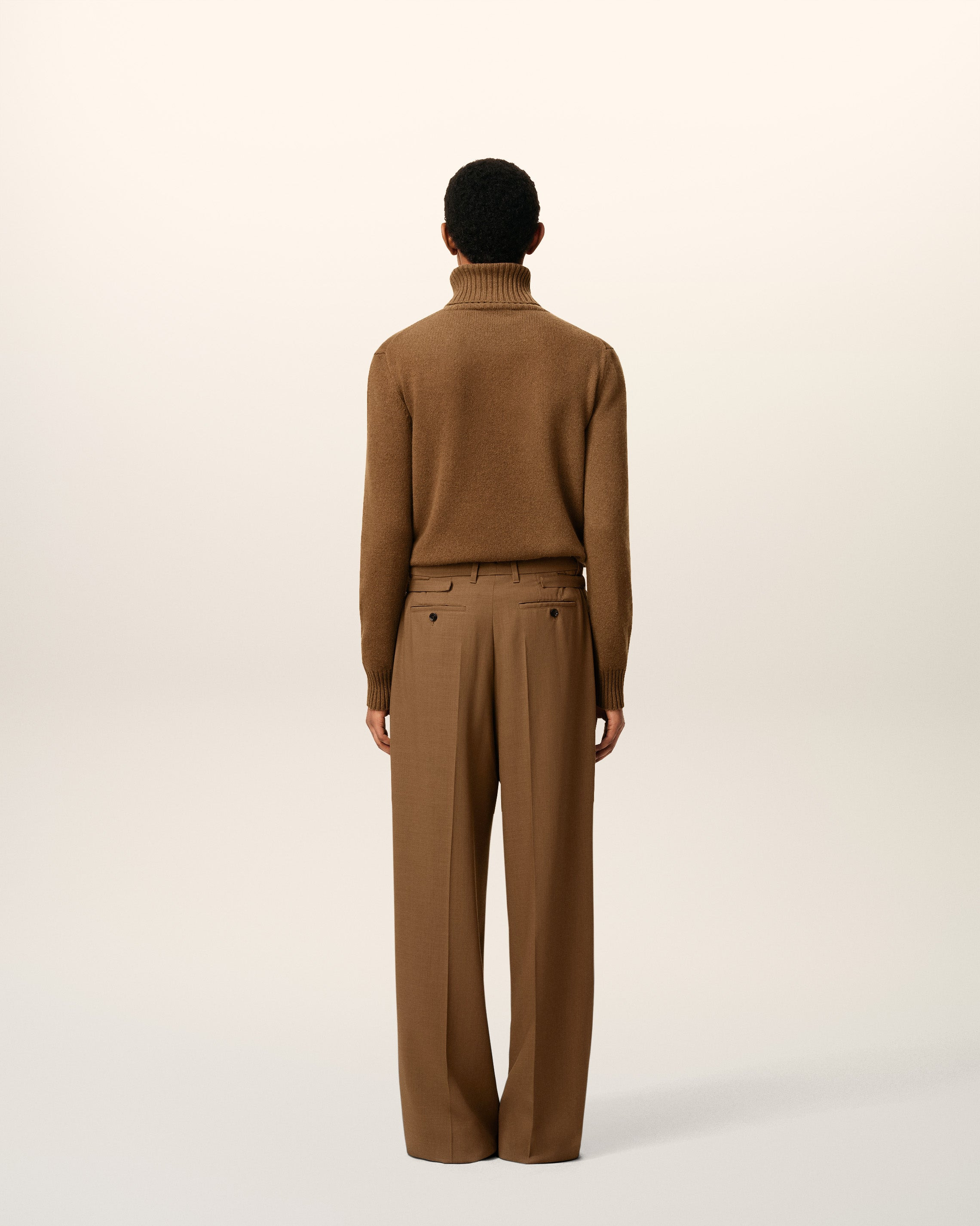 BROWN WOOL TABS WIDE TROUSERS - 4