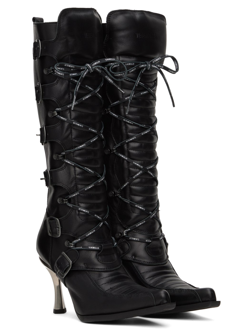 Black New Rock Edition Moto Lace-Up Boots - 4