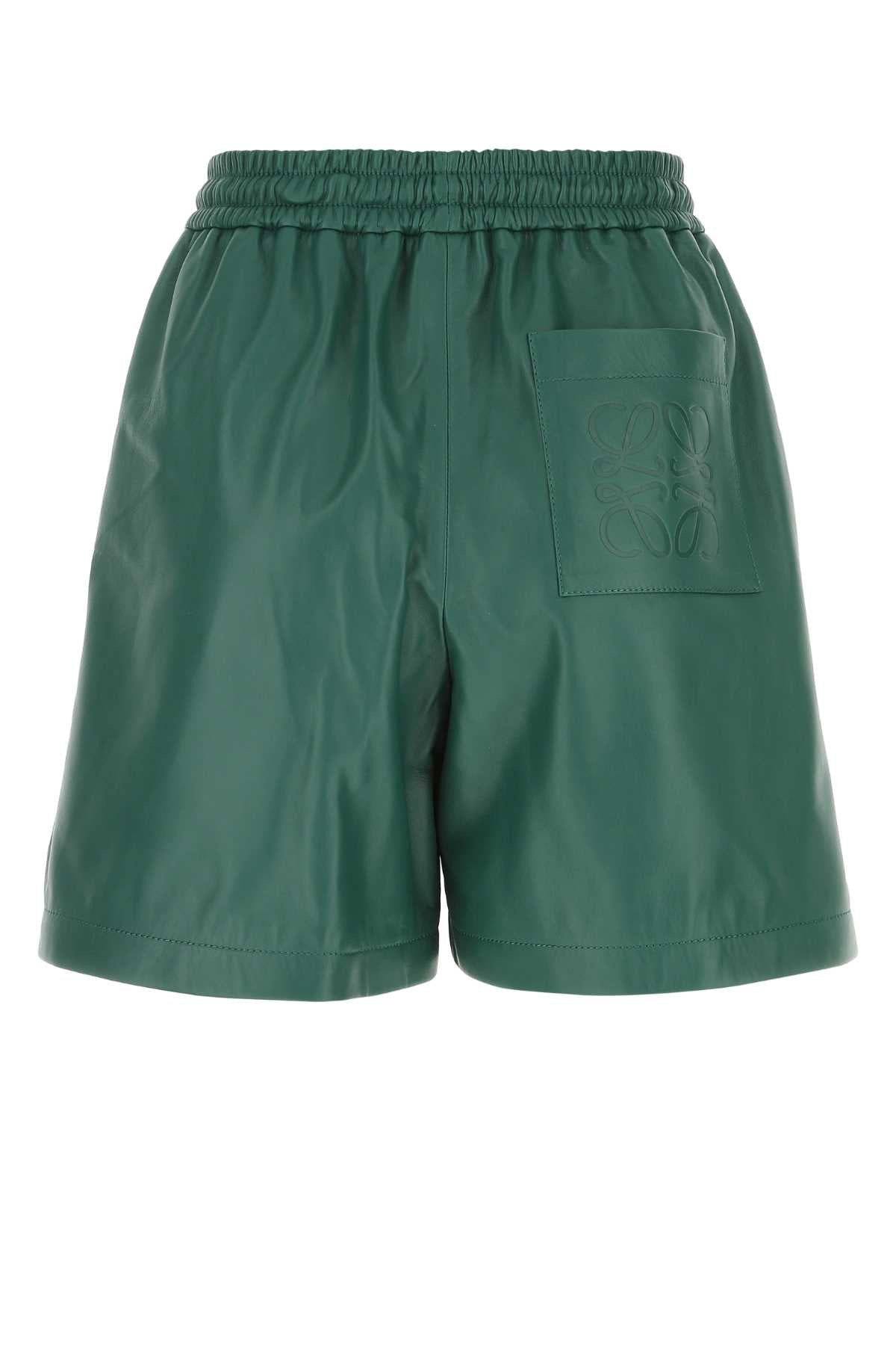 Loewe Women Bottle Green Nappa Leather Shorts - 2