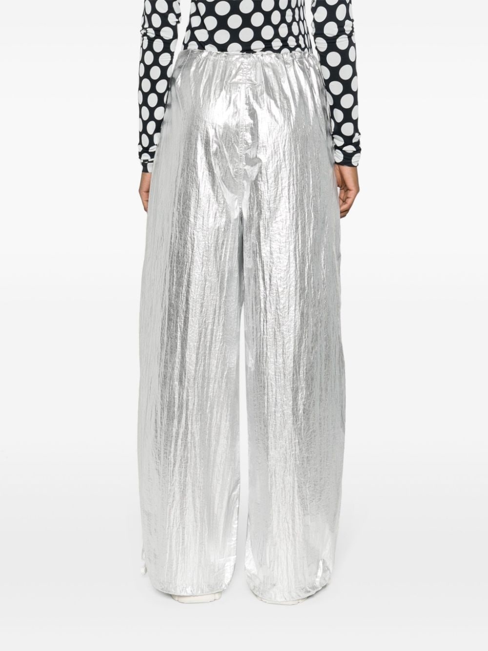 drawstring-fastening metallic trousers - 4