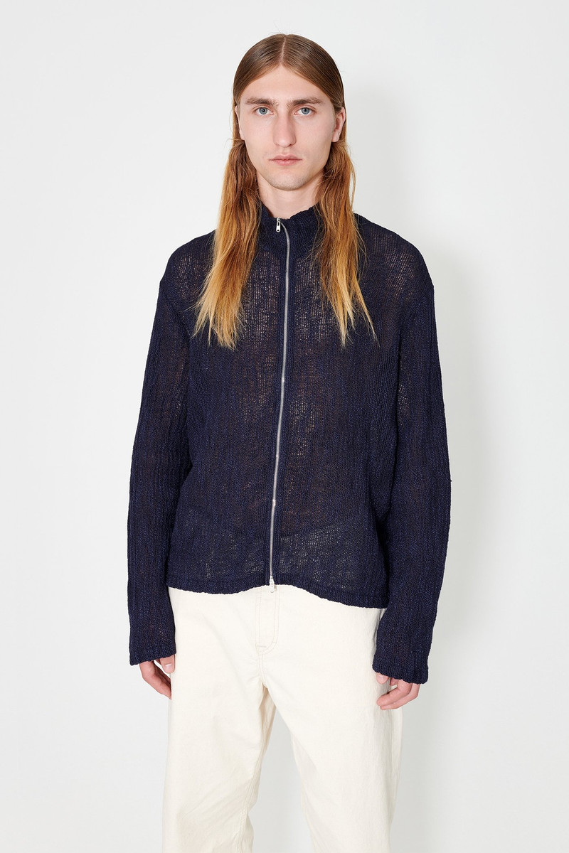 Our Legacy Shrunken Full Zip Polo Navy Yawning Linen outlook