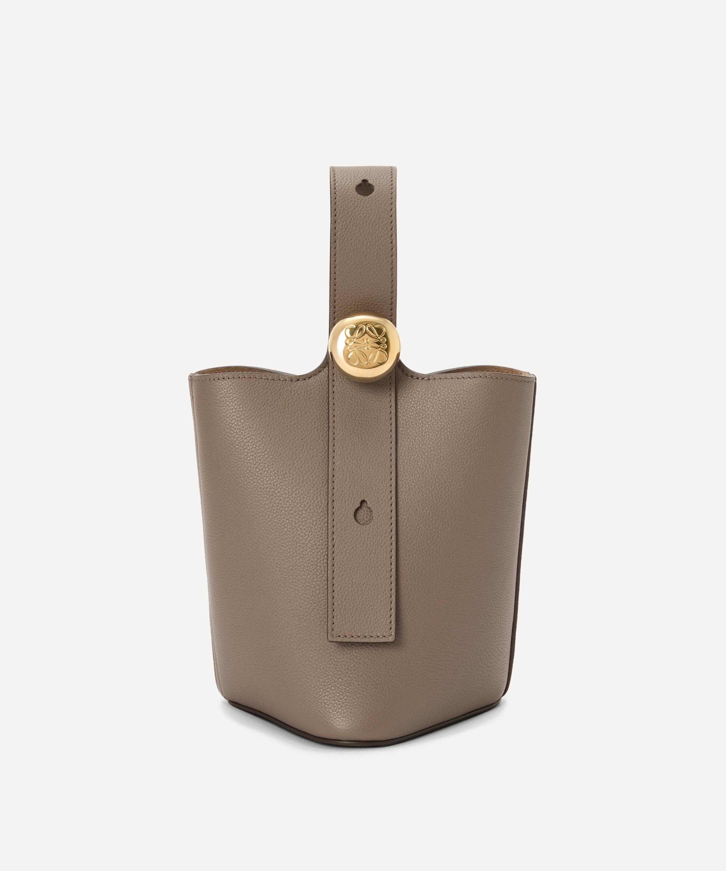 Mini Pebble Taupe Leather Bucket Bag - 3