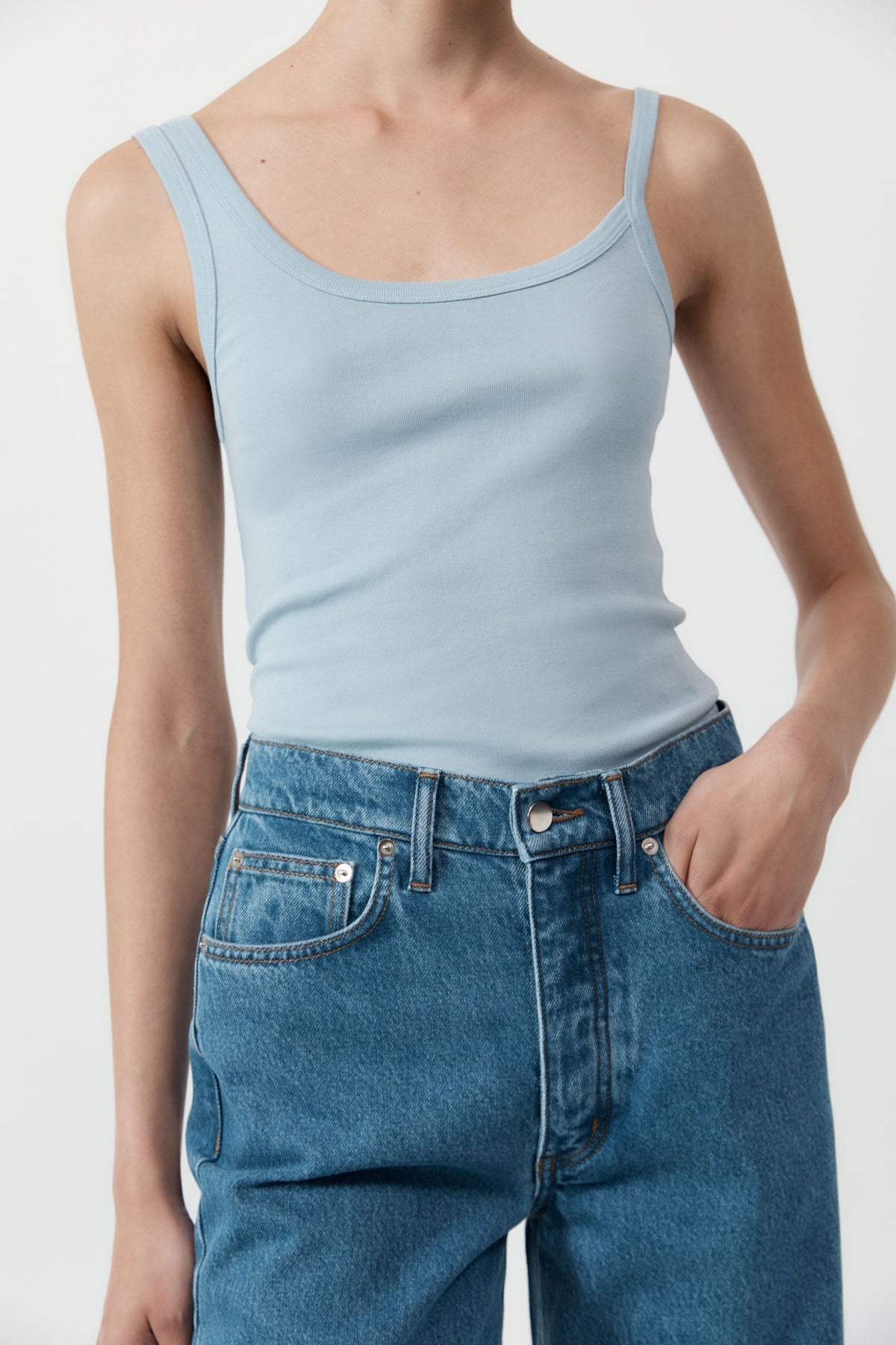 Organic Cotton Asymm Tank - Stone Blue - 2