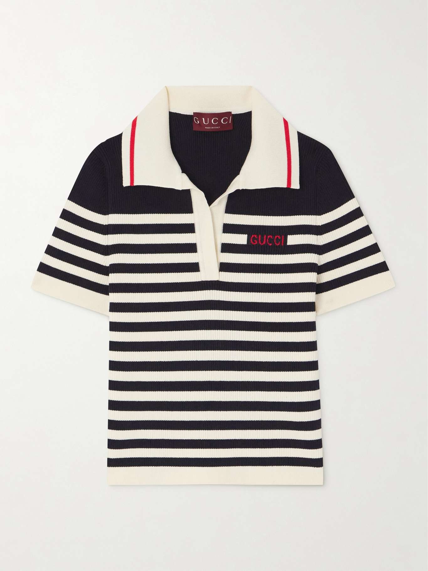 Striped ribbed cotton-blend polo top - 1