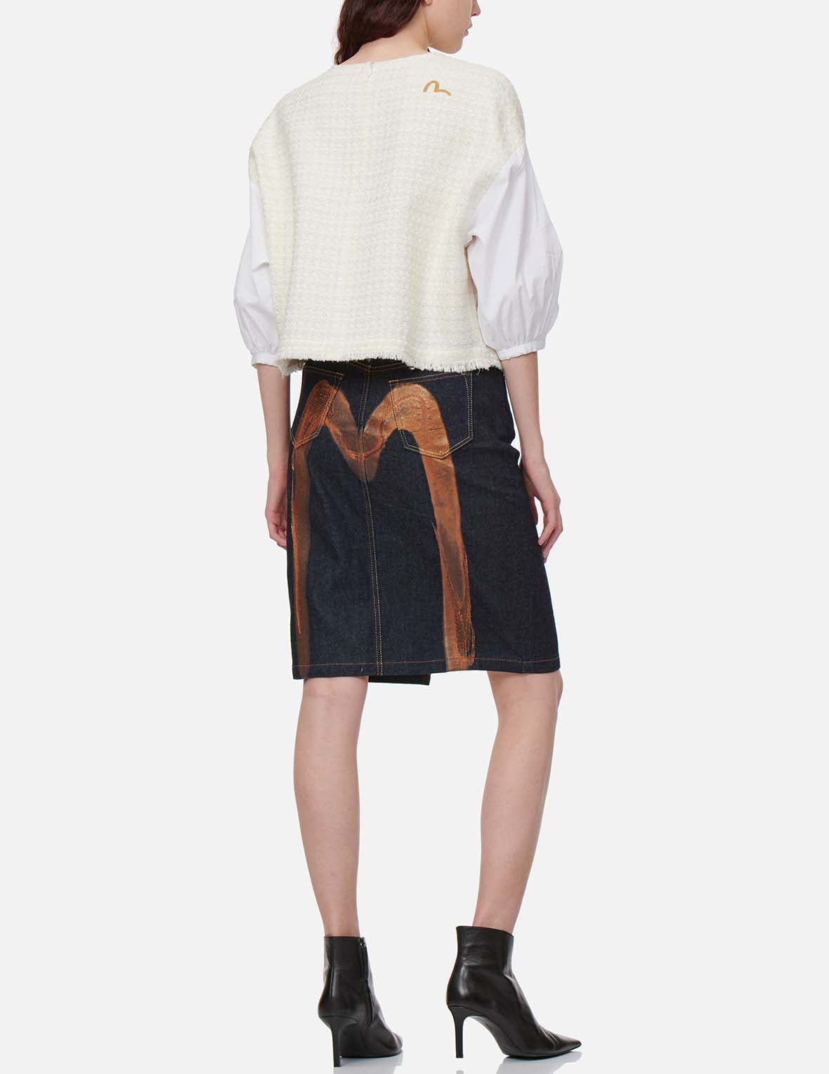 Brushstroke Daicock Split-Front Denim Pencil Skirt - 5