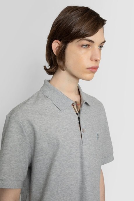 Burberry men's pale grey mélange monogram motif cotton piqué polo shirt - 4