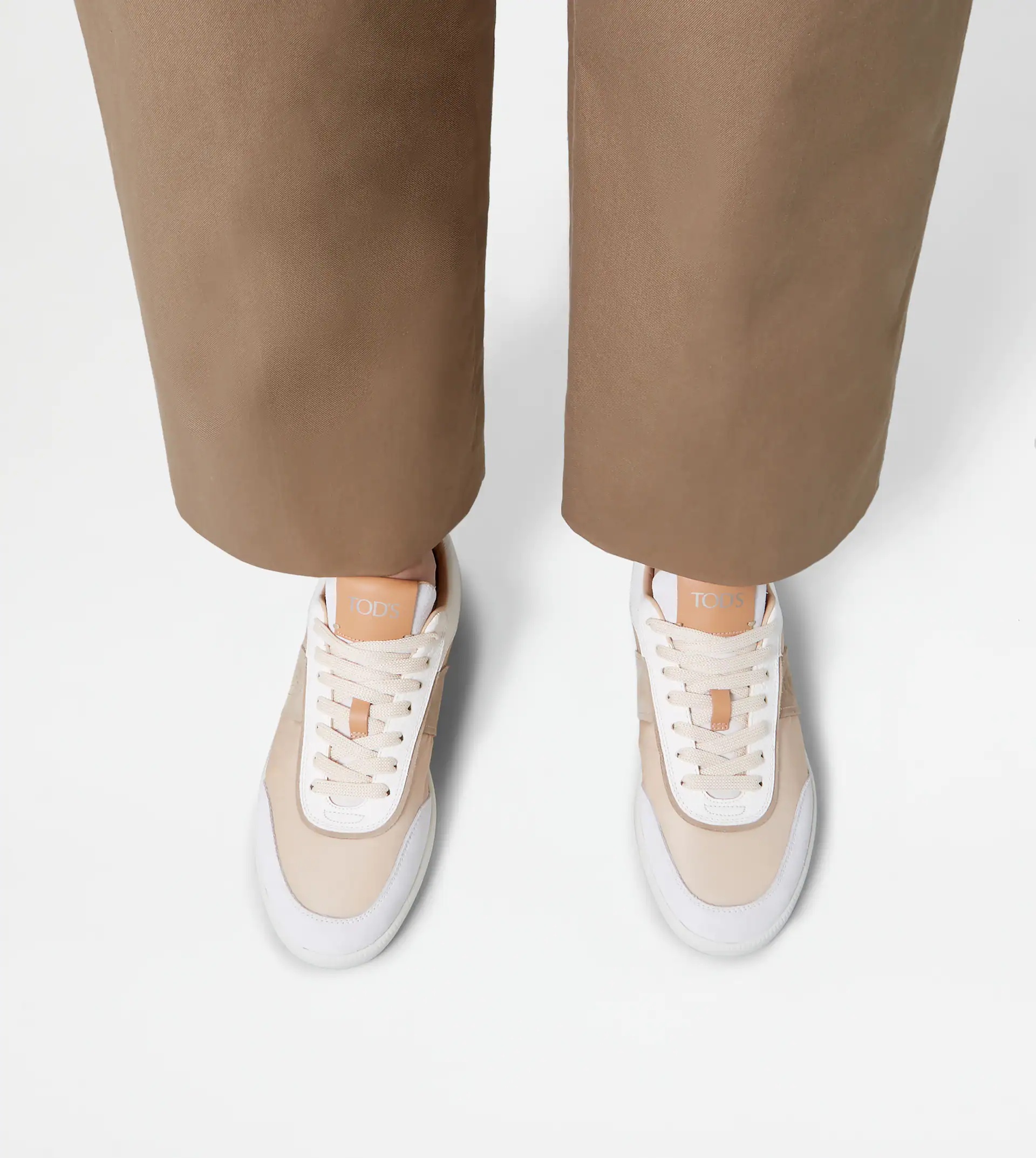TOD'S TABS SNEAKERS IN SUEDE AND HIGH-TECH FABRIC - BEIGE, WHITE - 2