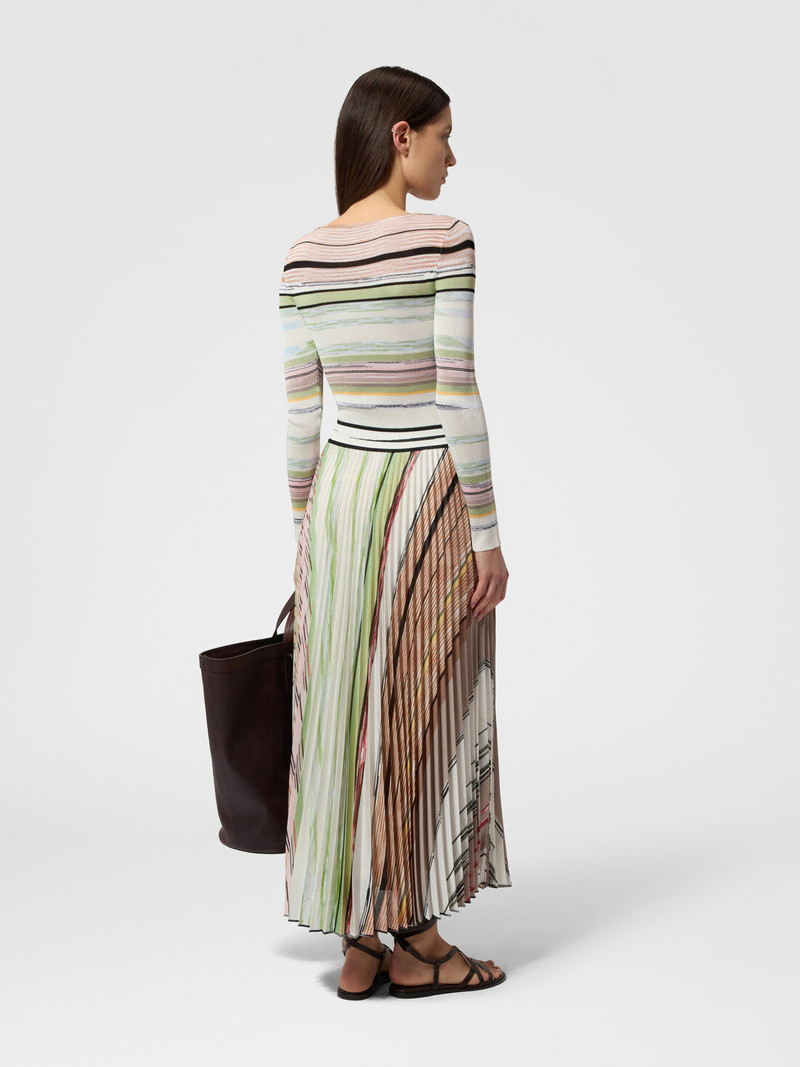 Pleated Mixed Flame Viscose Long Dress 3