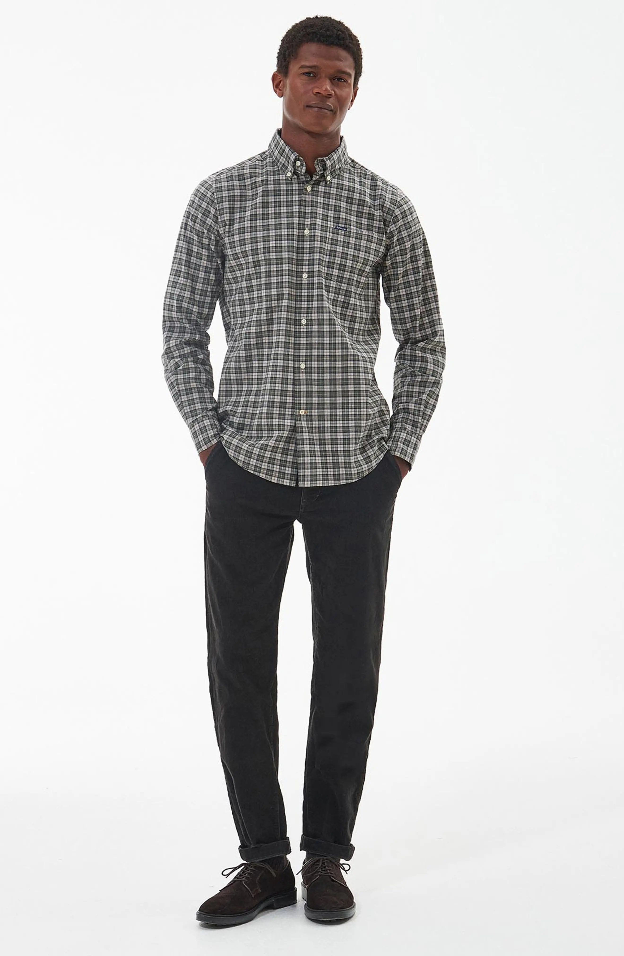 Lomond Tailored Fit Plaid Stretch Cotton Button-Down Shirt - 6