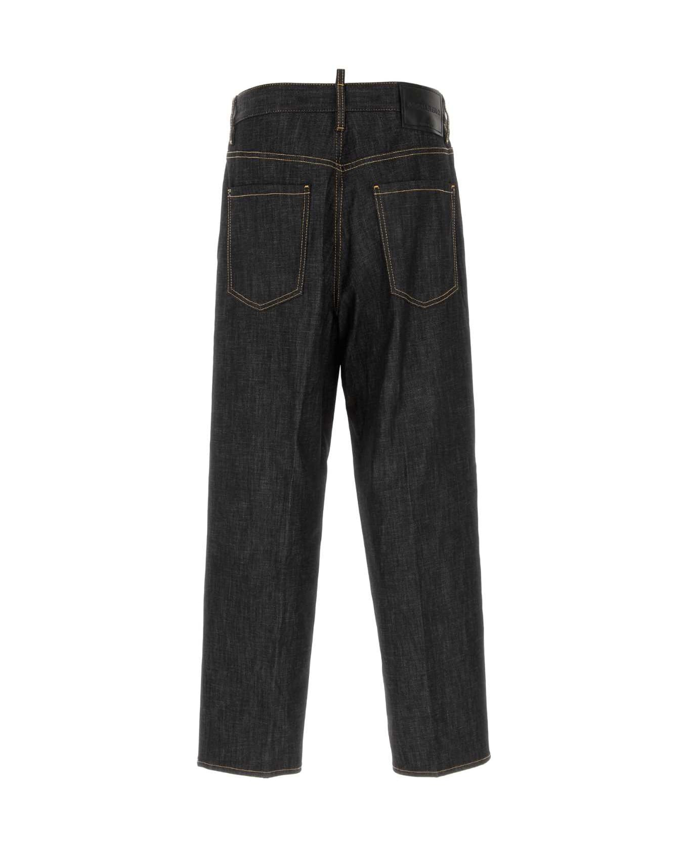Black Stretch Denim Loose Wide-leg Jeans - 2