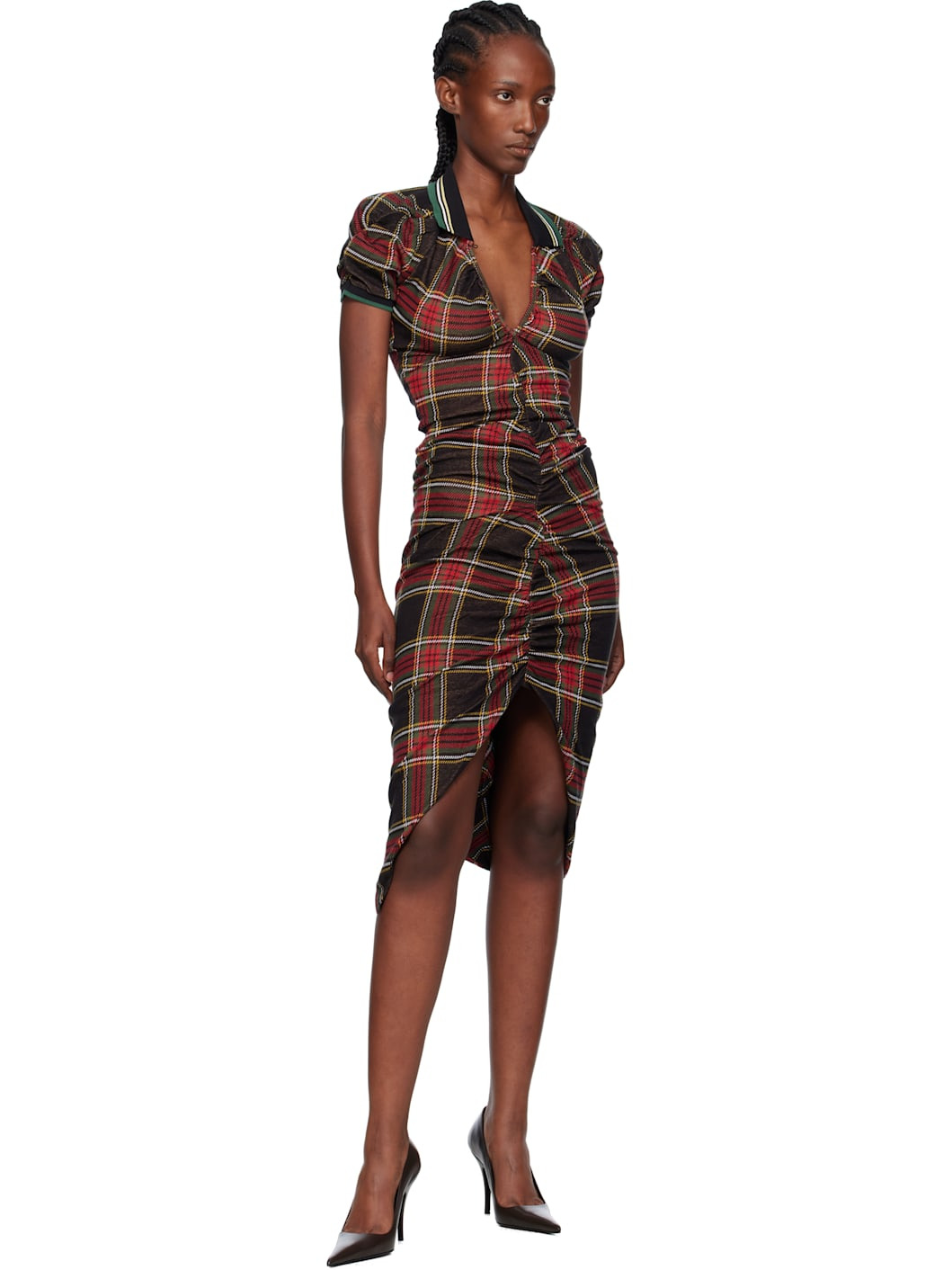 Red & Green Pulling Midi Dress - 4