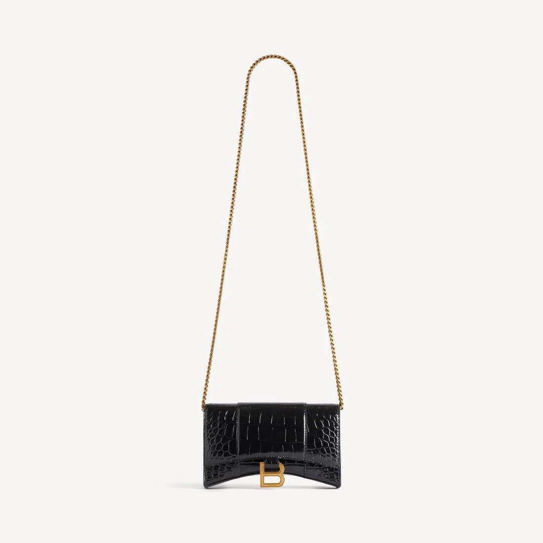 Women's Hourglass Wallet With Chain Crocodile Embossed in Black - 1