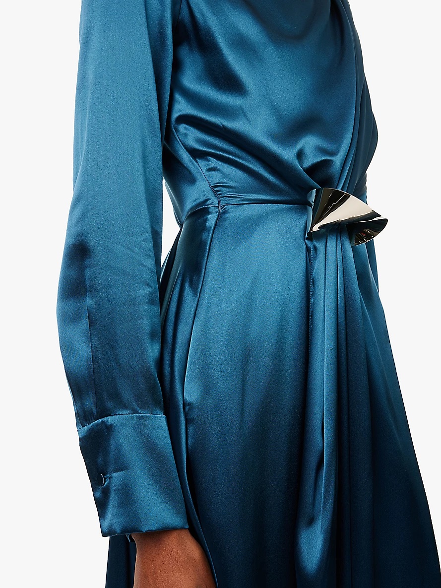 Tie-detail long-sleeve silk midi dress - 5