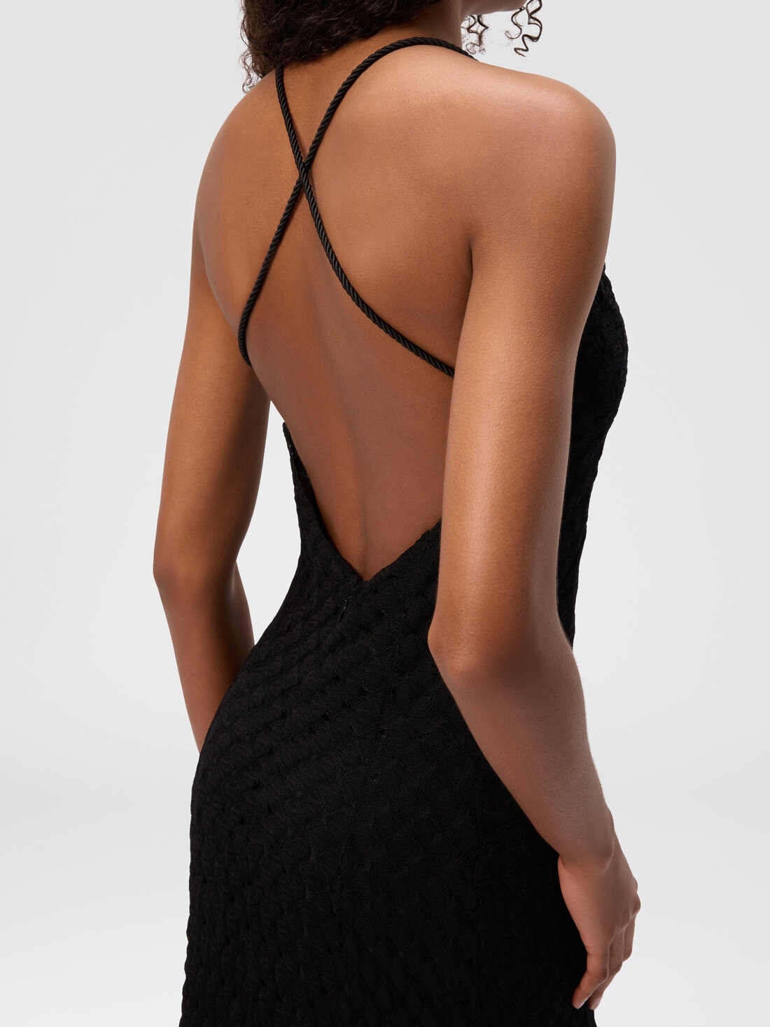 Long viscose dress with V-neck lace - 4