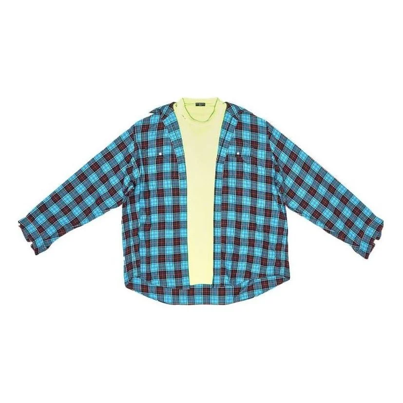 Balenciaga Trompe L'oeil Checked Shirt And T-Shirt 'Blue Neon Yellow' 699371TMM116305 - 1