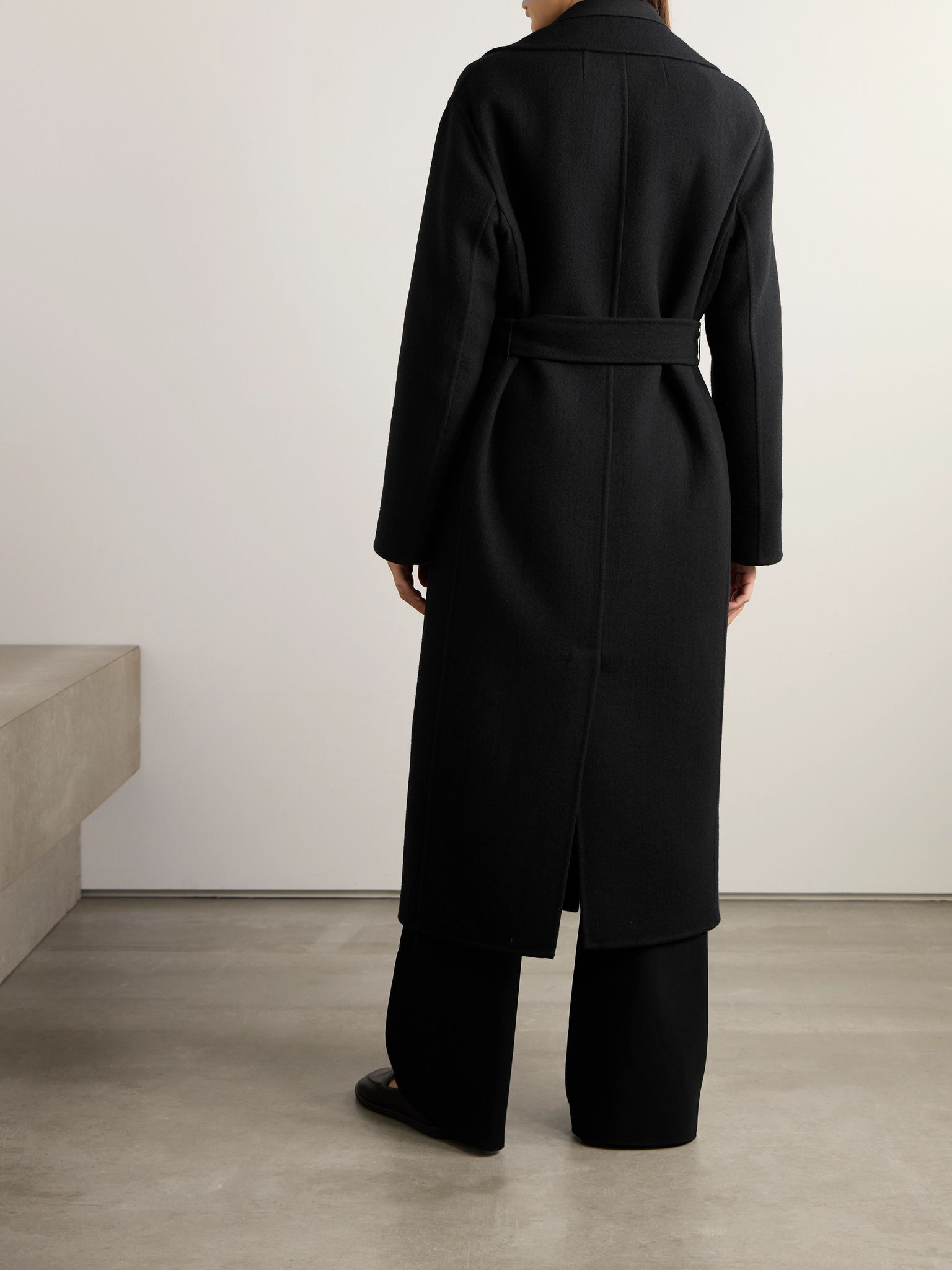 Essentials Malika belted wool-blend felt coat Black - 4