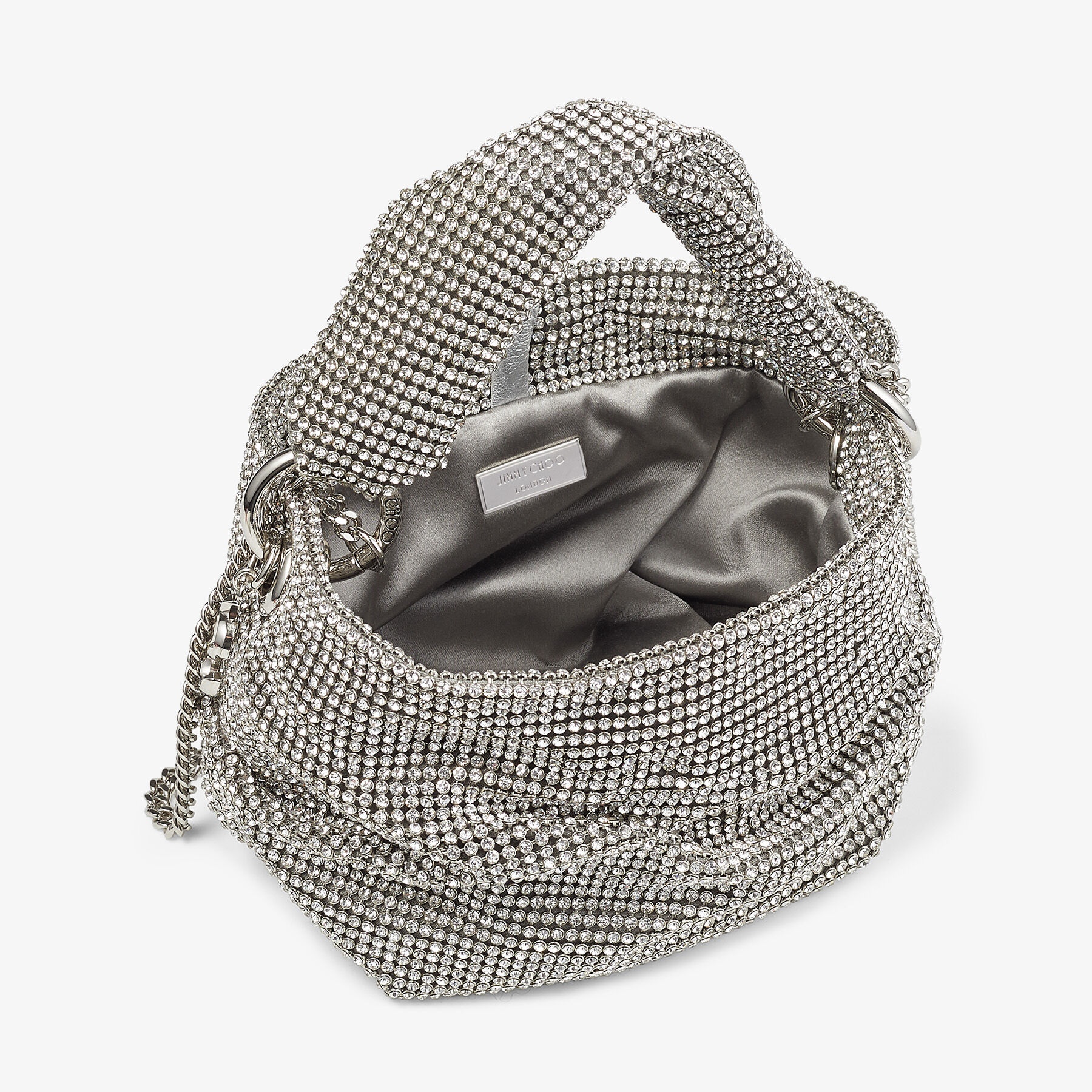 Bonny
Silver Satin and Crystal Mesh Bag with Twisted Handle - 3
