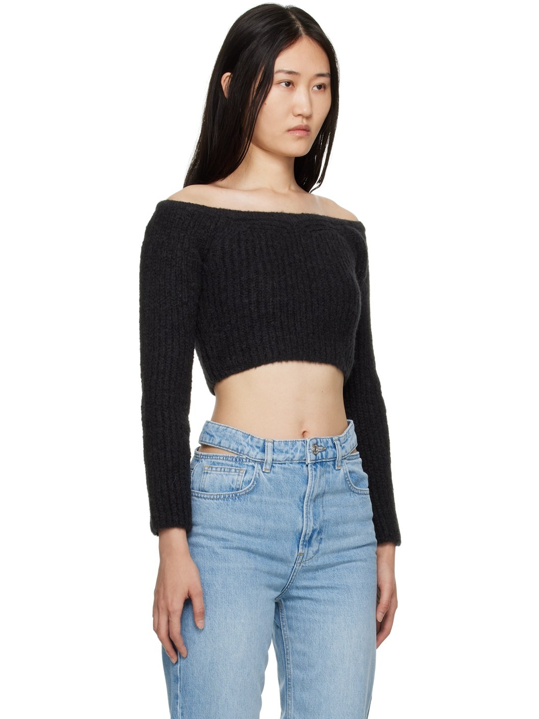 Black Off-The-Shoulder Sweater - 2