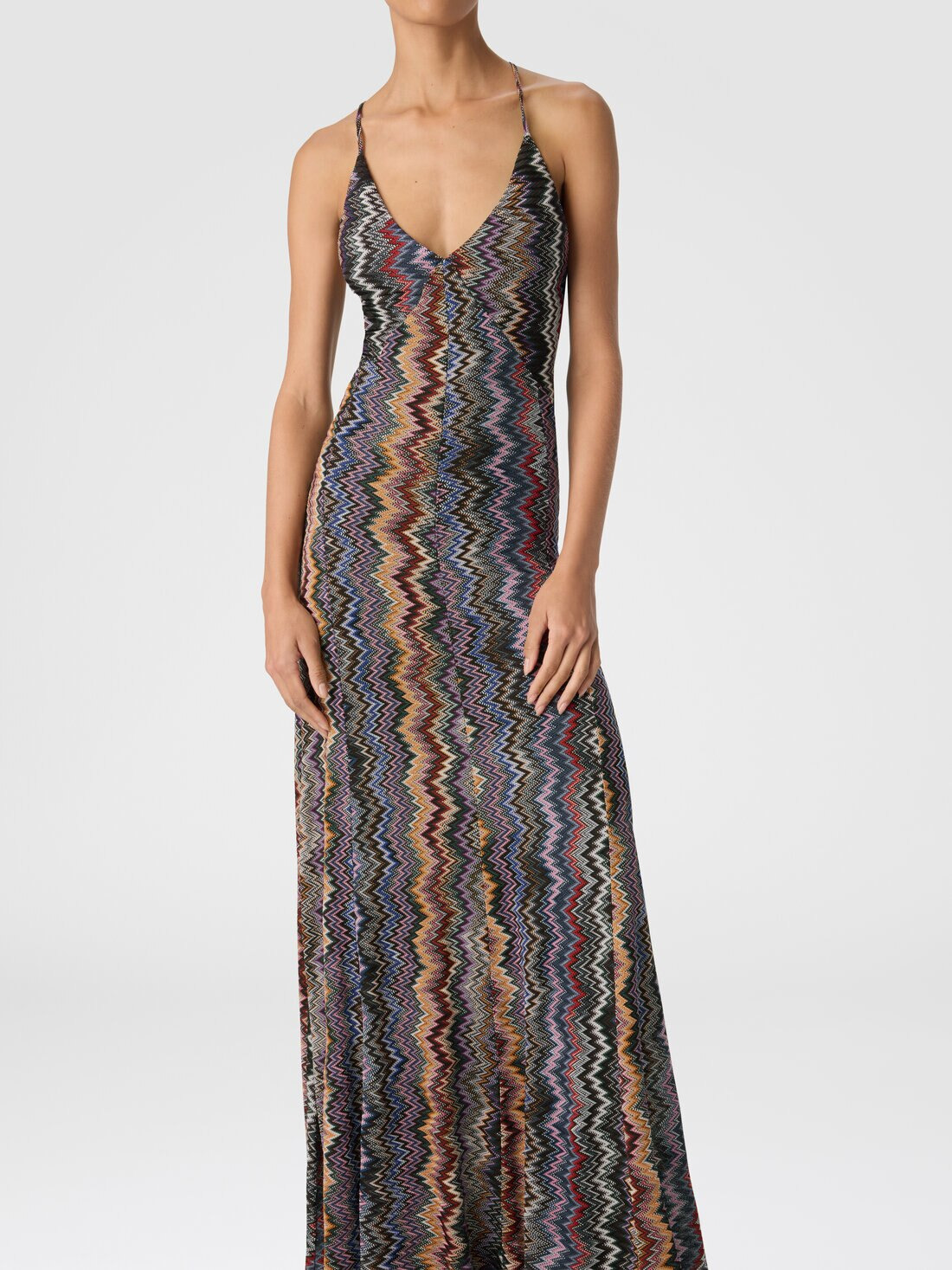 Long V-Neck Dress with Snake Pattern - 5