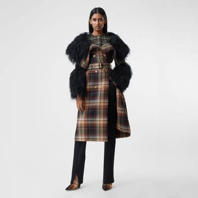 Burberry Shearling Trim Contrast Check Wool Trench Coat outlook