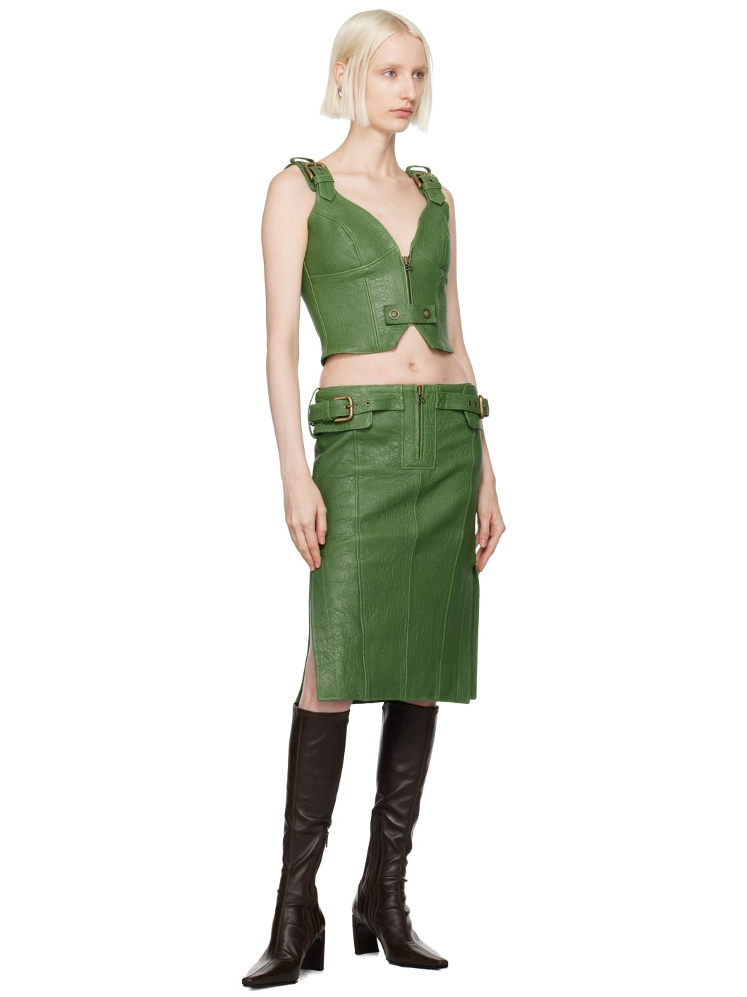 Green Velox Leather Corset - 4