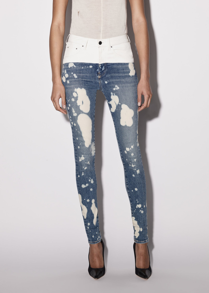 AMIRI LEATHER CONTRAST SKINNY JEAN outlook