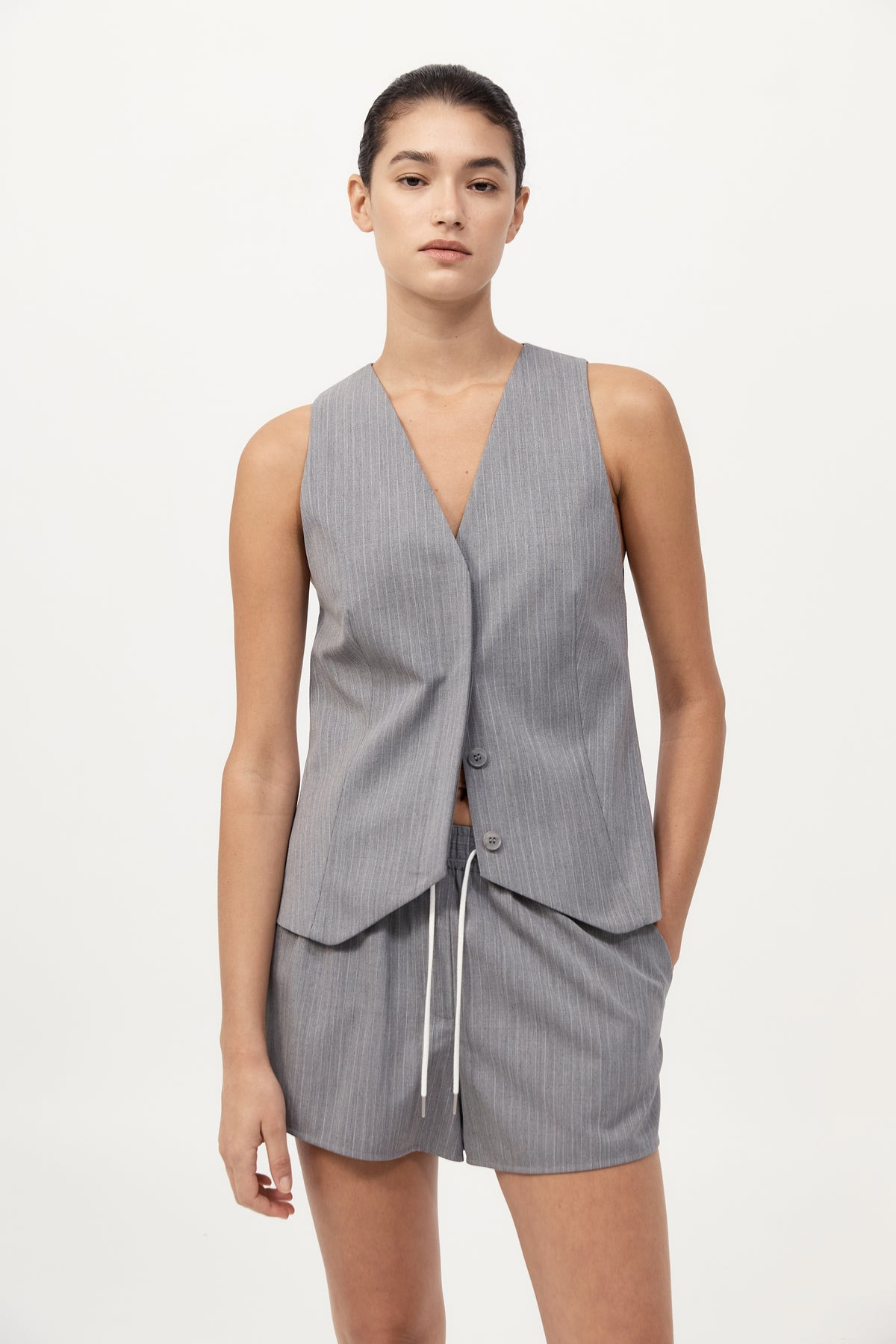 Pinstripe Wool Vest - Grey Pinstripe - 2