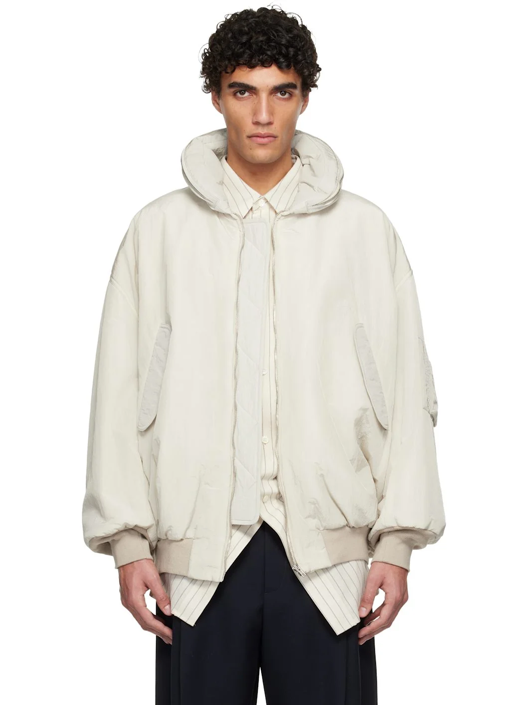 Off-White Crinkled Bomber Jacket - 1