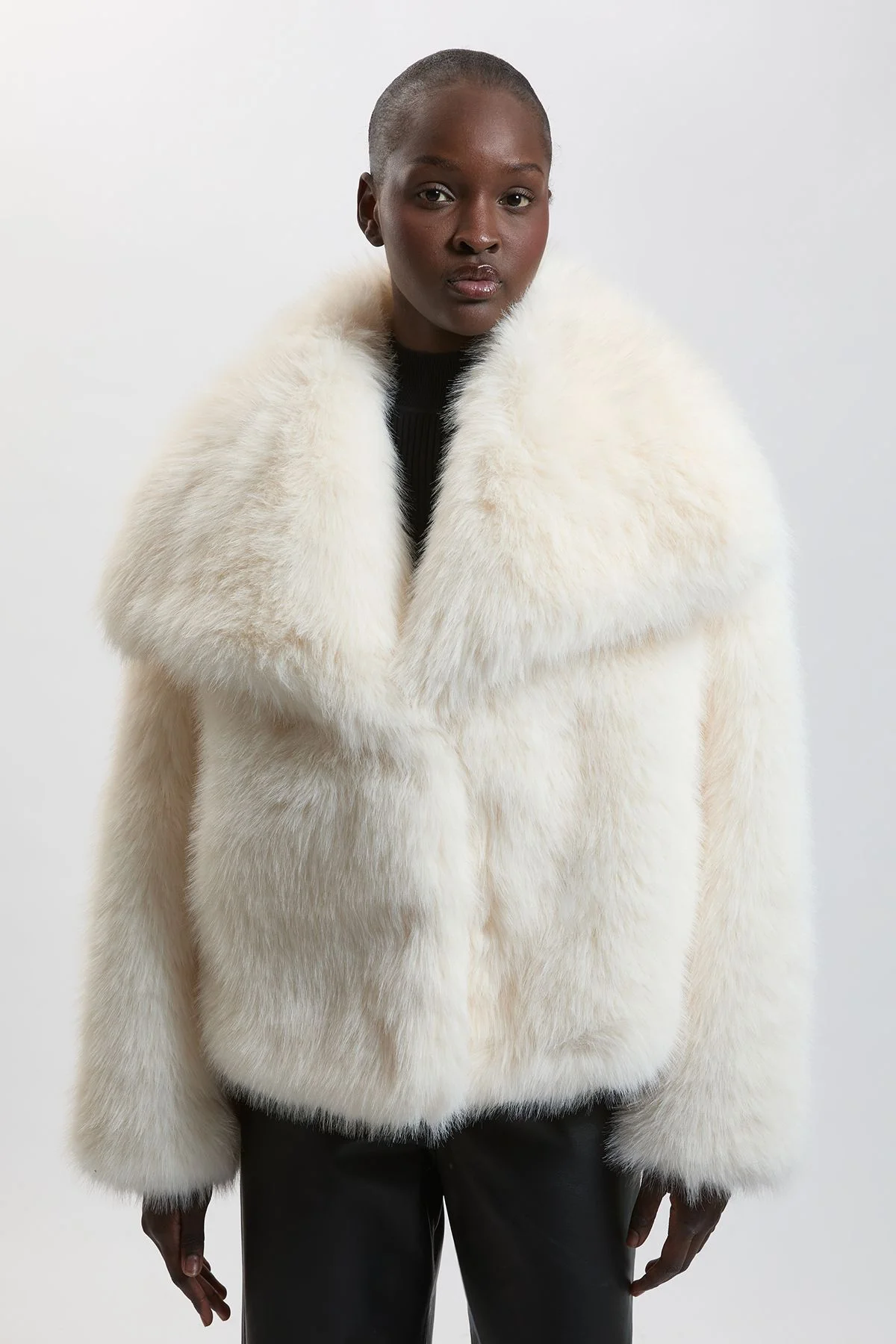 Textured Faux Fur Short Coat - 1