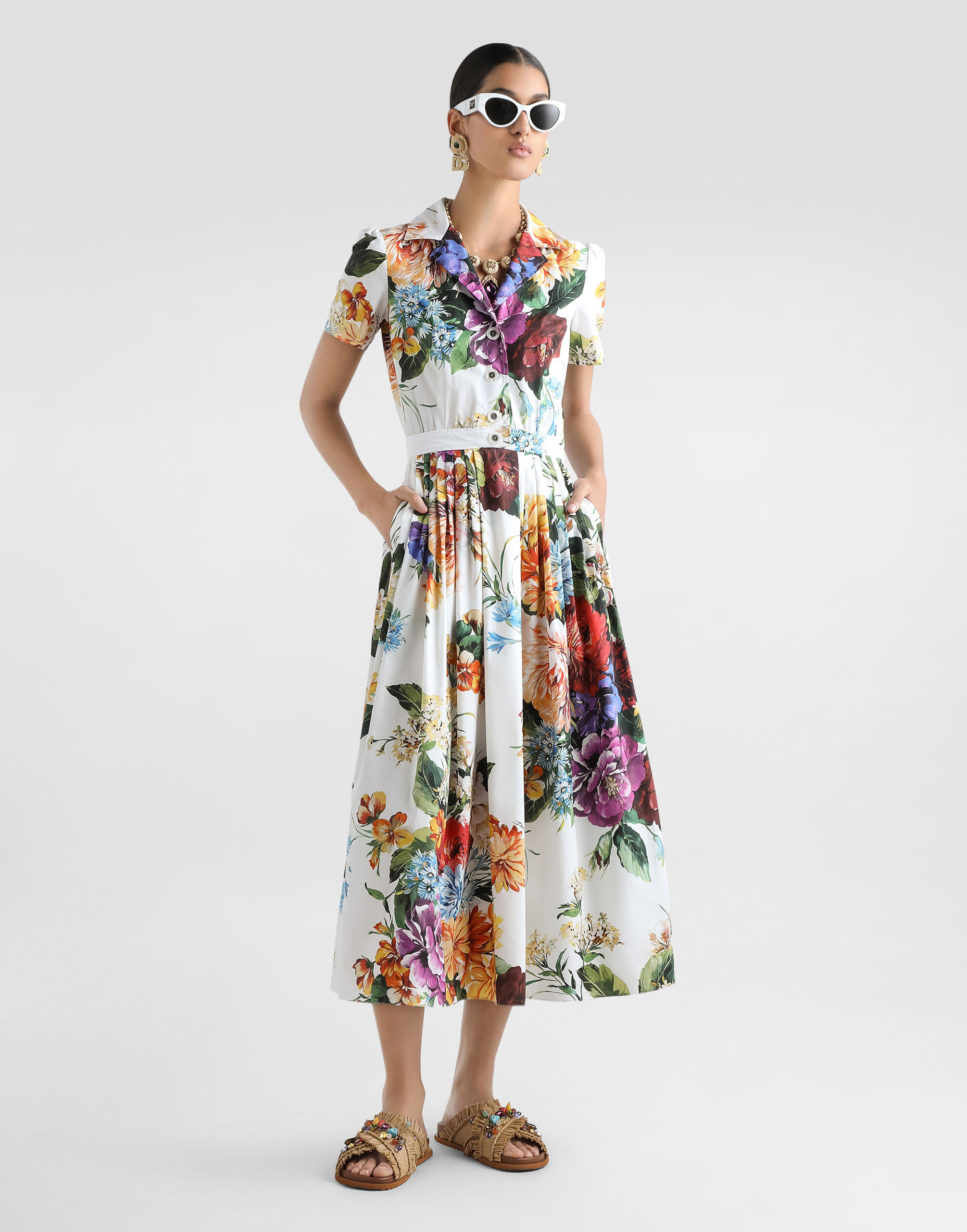 Flower bouquet-print poplin dress - 2