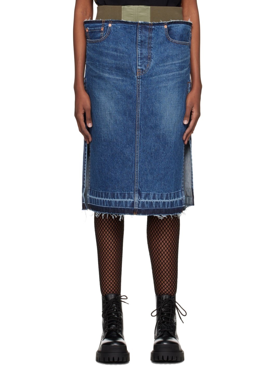 Blue Layered Denim Midi Skirt - 1