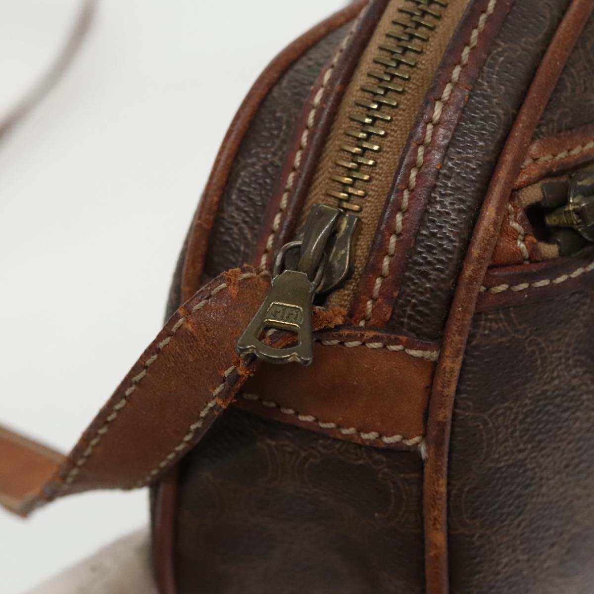 CELINE Macadam Canvas Shoulder Bag Pvc Leather Brown Gold - 16