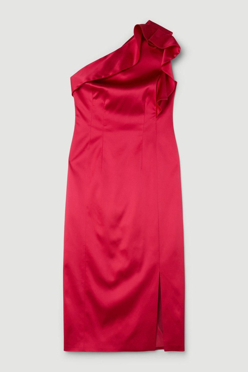 Italian Structured Satin Ruffle Midi Dress 4